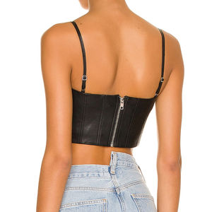 Corset en cuir de mouton pour femme, motif uni, débardeur court en cuir décontracté avec tissu tissé, prix de gros abordable - Product Image 6