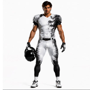 Ensemble Maillot et Pantalon de Football Américain Personnalisé pour Homme – Blanc et Noir, Respirant, en Polyester, pour Équipe Adulte – Détection par Aiguille - Product Image 1