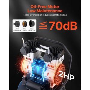 Compresor de Aire Portátil de 20 Galones con 2HP, 4.5 SCFM, 90PSI, Sin Aceite, Presión Máxima de 125PSI, Compresores de Neumáticos Portátiles con Ruedas - Product Image 3