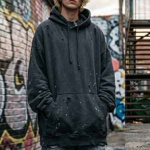 Hoodie Homme Streetwear Effet Usé avec Manches Détachées et Épaules Tombantes - Product Image 3