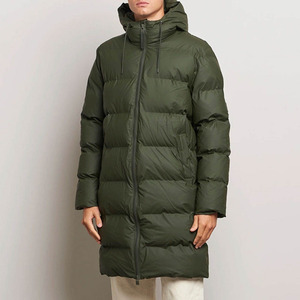 Veste matelassée longue à capuche pour homme, vert olive camouflage, épaisse, zippée, décontractée, pour l'hiver, avec col montant et logo frontal - Product Image 1