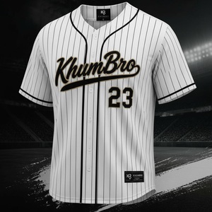 เสื้อเบสบอล Khumbro สีขาวดำลายเส้น ปิดกระดุมทั้งตัว สำหรับผู้ชาย ทรงปกติ พิมพ์ลายโลโก้ทีมและหมายเลข 23 - Product Image 1