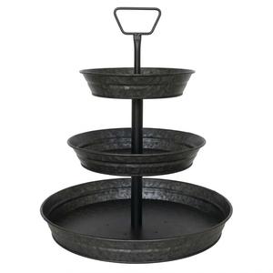 Plateau de service rustique en cuivre vieilli à 3 niveaux, présentoir à desserts vintage en métal avec poignée, étagère ronde artisanale pour mariage - Product Image 2