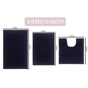 Black Cotton Bath <b>Mat</b> <b>Set</b> 3 Piece Rectangle Non Slip Rubber Backing Classic Style for Home Use - Product Image 5