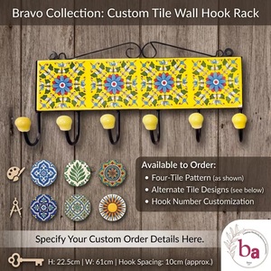 Bravo Vintage Yellow Ceramic Tile <b>Wall</b> Coat <b>Hook</b> <b>Rack</b> 1 <b>Hook</b> Handmade Flower Design Waterproof Adjustable Eco-Friendly - Product Image 1