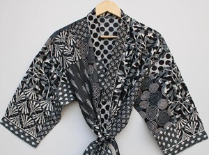 Cotton Kimono <b>Robe</b> V Neck Loose Fit Beach Cover Up Summer Loungewear for <b>Women</b> Hand Print Cotton kimono Night wear - Product Image 2