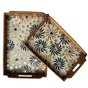 Bandeja Rectangular de Mimbre con Asas e Incrustaciones de Madreperla, Bandeja de Mimbre para Mesa de Centro, Organizador de Cocina, Estilo Boho para el Hogar - Product Image 1