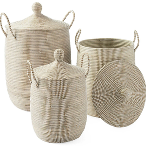 Eco Friendly Seagrass <b>Laundry</b> <b>Basket</b> Handmade <b>Woven</b> Storage for Clothes Bulk Manufacturer Lightweight Customizable from Vietnam - Product Image 2