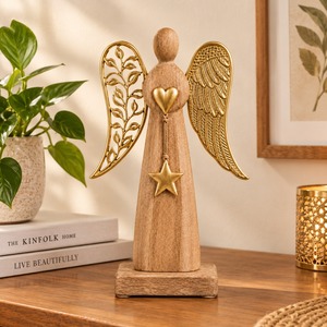 Objeto Decorativo Estrella Plateada sobre Base de Madera, Decoración Geométrica Moderna para Mesa, Adorno Navideño - Product Image 2