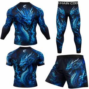 ชุดฝึกซ้อม MMA สำหรับผู้ชายแบบขายส่งสั่งทำได้ ชุดแรชการ์ด กางเกงขาสั้น กางเกงขายาว ผ้าสแปนเด็กซ์/โพลีเอสเตอร์ ป้องกันแบคทีเรีย แขนยาว สำหรับฟิตเนส ยิวยิตสู - Product Image 1