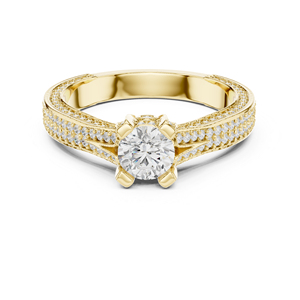 แหวนเพชรทรงกลมทองคำ 14K สีเหลืองทอง สำหรับผู้หญิง สวมใส่ในงานปาร์ตี้ เพชรเพาะเลี้ยงใหม่ - Product Image 1