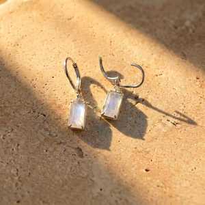 925 Sterling Silver Rectangle Natural Moonstone Drop <b>Earrings</b> Handmade Trendy Engagement Party Jewelry for Women - Product Image 5