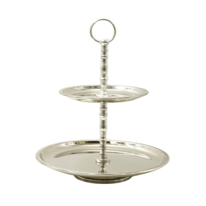 Soporte para pasteles de 2 niveles, plateado, de alta calidad, con asa, elegante bandeja redonda de metal para servir postres, para decoración de bodas y fiestas. - Product Image 1
