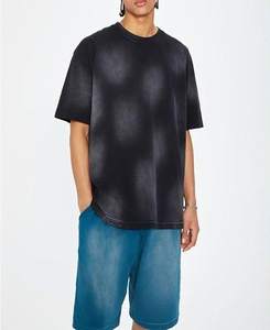 T-shirts en coton épais personnalisés pour hommes, style streetwear, effet délavé soleil, respirants, col rond, vente en gros - Product Image 2