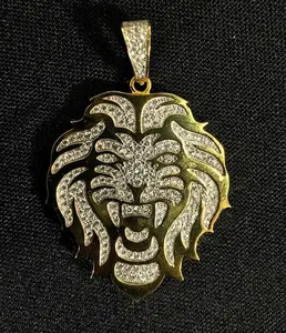 Colgante de Cabeza de León Iced Out, Chapado en Oro con Diamantes de Moissanita, Colgante de León para Hombre, Estilo Hip Hop, Colgante de Animal, Joyería Bling para Raperos, Collar - Product Image 1