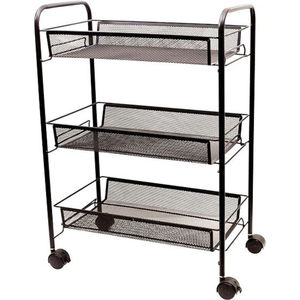 Chariot de rangement de cuisine à 3 niveaux en métal noir de grande qualité, chariot utilitaire en fil d'acier avec roulettes pour l'organisation de la maison - Product Image 3