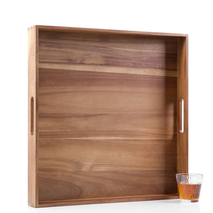 Bandeja de servir cuadrada de madera con asas, diseño personalizado, fabricante y exportador indio, precio bajo. - Product Image 4