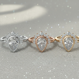 แหวนหมั้นเพชรเลี้ยงในห้องปฏิบัติการ ทรงลูกแพร์ ประดับเพชรแบบ Prong Setting ทรงมงกุฎ ชุบทองคำขาว 14K สีโรสโกลด์ แหวนเจ้าสาวสไตล์วินเทจ พร้อมใบรับรอง - Product Image 4
