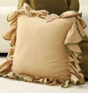 Ruffle Square Cotton <b>Pillow</b> Cover Yellow <b>White</b> Green Trim Decorative Cushion <b>Case</b> Reusable Home Textile Style De Maison India - Product Image 3
