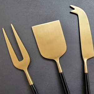 Juego de cuchillos para queso dorados con mango negro, hoja de acero inoxidable, herramientas duraderas para servir queso - Product Image 6