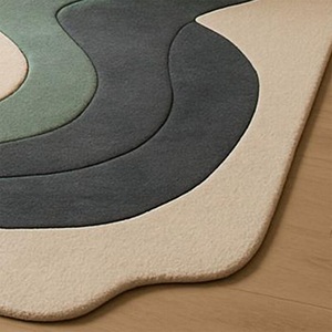 Alfombra moderna abstracta de lana hecha a mano, multicolor, con diseño de formas orgánicas, para decoración de sala de estar y dormitorio, suave, afelpada y de primera calidad. - Product Image 4