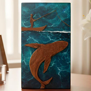 Handmade Wooden Rectangle Urn With Coastal Shark And Fisherman Design For Sympathy Art Display by AYAANS - Product Image 5