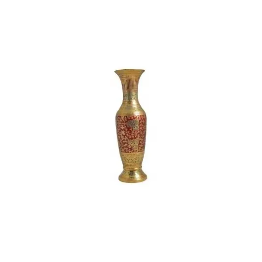 Gold and red flower vase for home decoration in brass for wholesale made in India in reasonable price