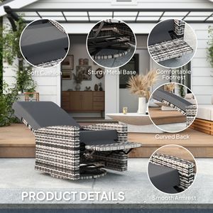 Poltrona Reclinabile Girevole in Vimini Grigio Resistente all'Acqua con Poggiapiedi Sollevabile e Rotazione a 360° - Product Image 6