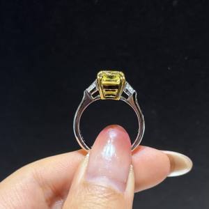 Women's 10K 14K 18K White Gold Gold Plated RADIANT Cut CVD Lab Grown Fancy Yellow <b>Diamond</b> Luxury Engagement <b>Ring</b> - Product Image 3