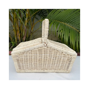 Cesta de Picnic Rectangular Blanca de Mimbre con Tapa - Organizador Ecológico para Comestibles y Artículos Esenciales para Bebés - Product Image 4
