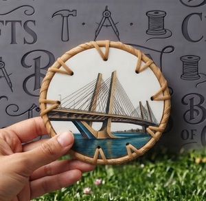 Sous-verre en émail imprimé avec la silhouette du pont du canal aquatique de Dubaï, vente en gros - Product Image 1