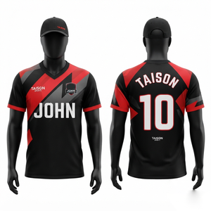 Camiseta de Fútbol Sala de Poliéster Premium de 180 GSM que Absorbe la Humedad, Panel Rojo y Negro, Impresión Personalizada del Equipo - Product Image 1