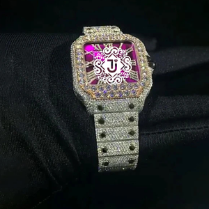 Rose Gold Iced Out Quartz Stainless Steel <b>Case</b> ETA Movement Full Pav Baguette Diamond Roman Numeral Dial Luxury Wristwatch - Product Image 4