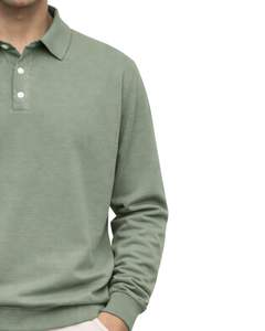 Sudadera Polo Personalizada para Hombre, Color Verde Salvia, Manga Larga, Mezcla de Algodón Suave, Estilo Casual, Cuello Clásico, Ropa de Invierno, Fabricante - Product Image 3