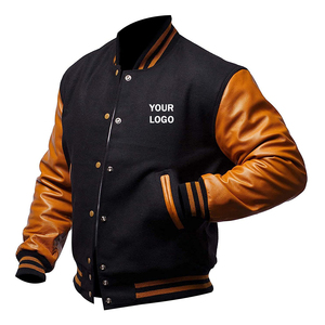 Custom Men's Brown White Varsity <b>Jacket</b> Front Logo Heat Transfer Printing Casual PU Material Regular Fit Autumn Wear - Product Image 6