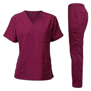 Tenue d'infirmière pour femme, fournisseur OEM, ensemble uniforme médical d'hôpital, haut et pantalon en mélange de coton respirant à col en V - Product Image 6