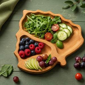 Plateau de service en bois éco-responsable fait main, design moderne, plateau compartimenté, plat à collation poli, plateau à fruits, trois sections - Product Image 4