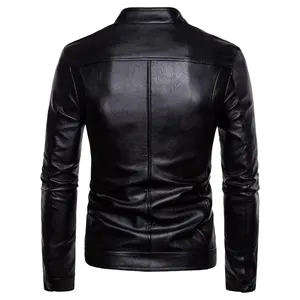 Veste en cuir matelassé de couleur noire, manteau en cuir PU pour hommes