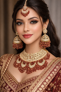 Conjunto de Joyería Nupcial Clásica Chapada en Oro Kundan Real Indio para Fiesta de Compromiso, Elegancia Tradicional Étnica de Aleación de Zinc para Mujer - Product Image 2