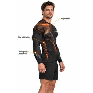 Custom Mens Black Orange Graphic <b>Long</b> <b>Sleeve</b> <b>Compression</b> <b>Shirt</b> Crew Neck Slim Gym Training Rash Guard Athletic Sports Base Layer - Product Image 2