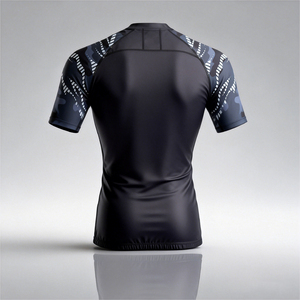 Custom Logo <b>Mens</b> Short Sleeve Rash Guard <b>Compression</b> <b>Shirt</b> Quick Dry Polyester Spandex Sport Top Front Print OEM MMA Rash Guard - Product Image 4