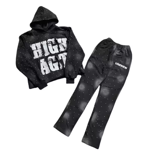 Ensemble de survêtement en molleton lavande pour homme, sweat-shirt à capuche et pantalon de jogging, deux pièces, vêtements de sport d'hiver - Product Image 2
