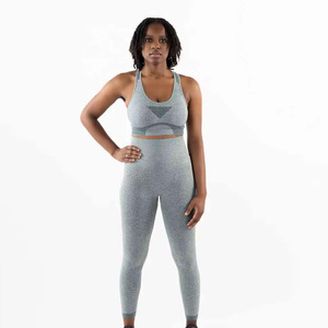 Women's Pink Seamless Yoga Set Racerback Crop <b>Top</b> High Waist Full Length Leggings Solid Color Spandex Polyester Activewear - Product Image 5