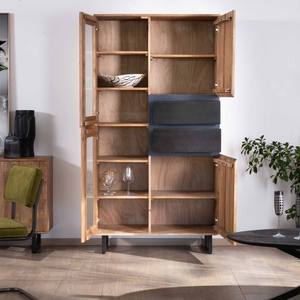 Vandana Autumn Texture acacia wood <b>sideboard</b> with glass doors and black drawers Bennett - Product Image 2