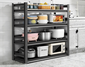 Support de four à micro-ondes à quatre niveaux en acier au carbone, réglable, non pliable, imperméable, étagère de rangement de cuisine robuste sur pied - Product Image 1