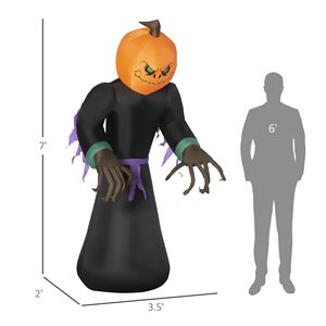 Decorazione Gonfiabile da Esterno per Halloween con 7 LED, Fantasma, Falce e Zucca, Impermeabile, per Giardino e Festività - Product Image 3