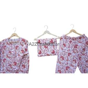 Ensemble pyjama de nuit pour femmes, fait main, hiver, romantique, imprimé floral, 100% coton, respirant, doux, taille élastique, col rond - Product Image 4