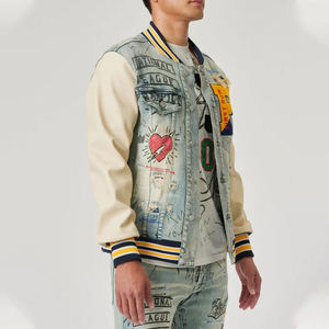 เสื้อแจ็คเก็ตวาร์ซิตี้แบบคลาสสิคสไตล์กราฟฟิตีสีน้ำเงินฟอก สำหรับผู้ชาย ทำจากผ้าขนสัตว์ คอตั้ง ปักโลโก้ด้านหน้า เหมาะสำหรับฤดูหนาว - Product Image 4