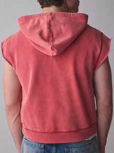 Chaleco con Capucha sin Mangas para Hombre, Color Marrón Lavado, con Cordón Ajustable y Bolsillo Tipo Canguro, Estilo Urbano - Product Image 5