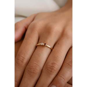 14K White Gold <b>Dainty</b> Garnet Diamond Eternity Birthstone <b>Ring</b> - Product Image 5